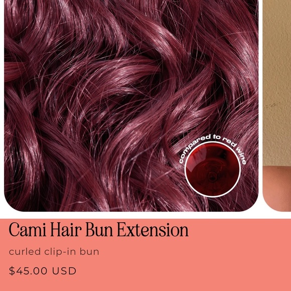 INH cami hair bun extension curls red wine - Picture 2 of 7